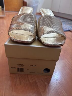 Michael Kors Pale Gold Snake-Embossed Slide Mules